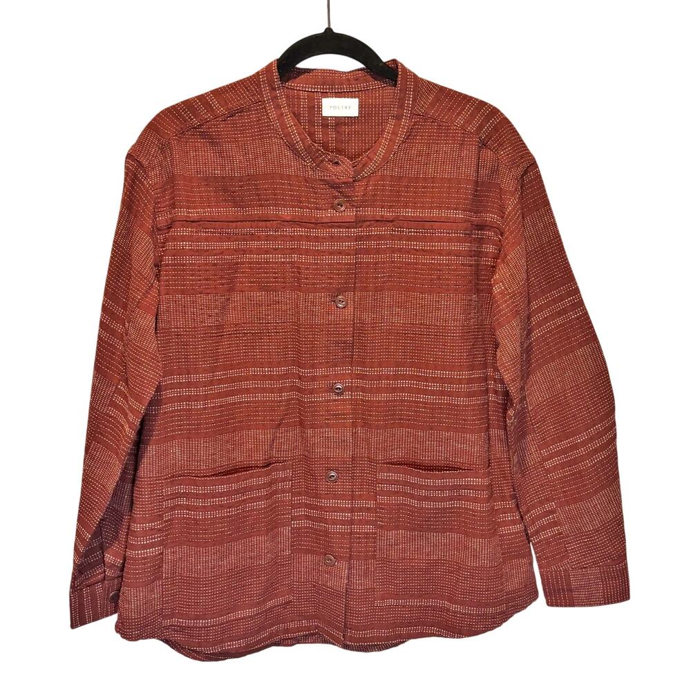 Poetry Rusty Red & White Print Button Down Shacket Jacket - size 10